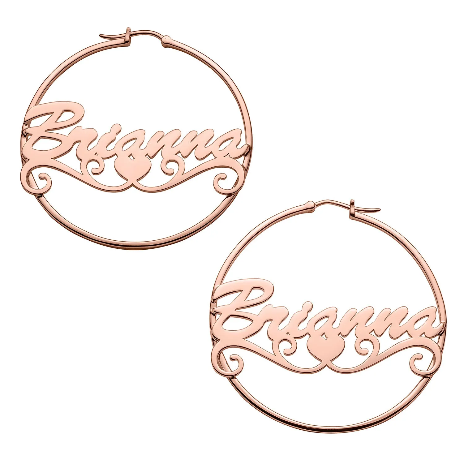 Personalized 14K Rose Gold over Sterling Nameplate Tail Hoop Earrings sold by Limoges Jewelry