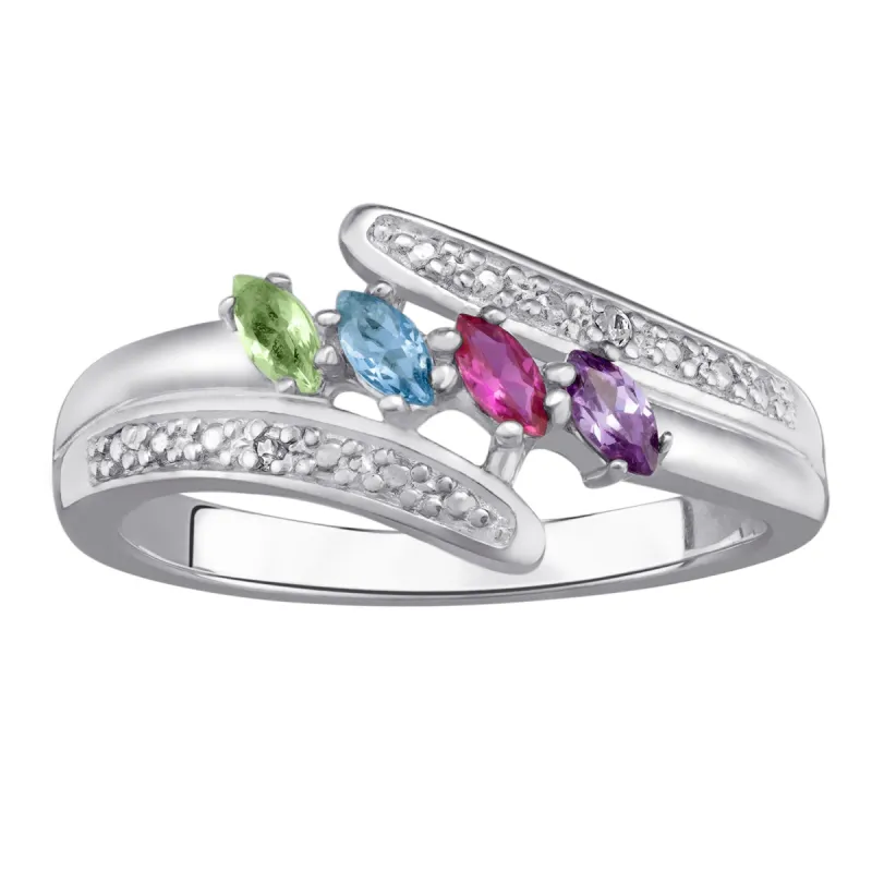10K White Gold Marquise Birthstone & Diamond Accent Mother's Ring sold by Limoges Jewelry