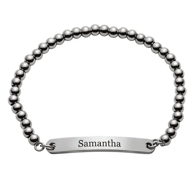 Stainless Steel Engraved Name Beaded Bracelet sold by Limoges Jewelry