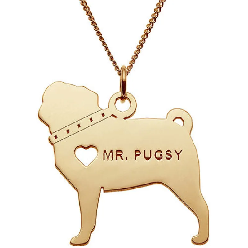 14K Gold Plated Pug Silhouette Necklace sold by Limoges Jewelry