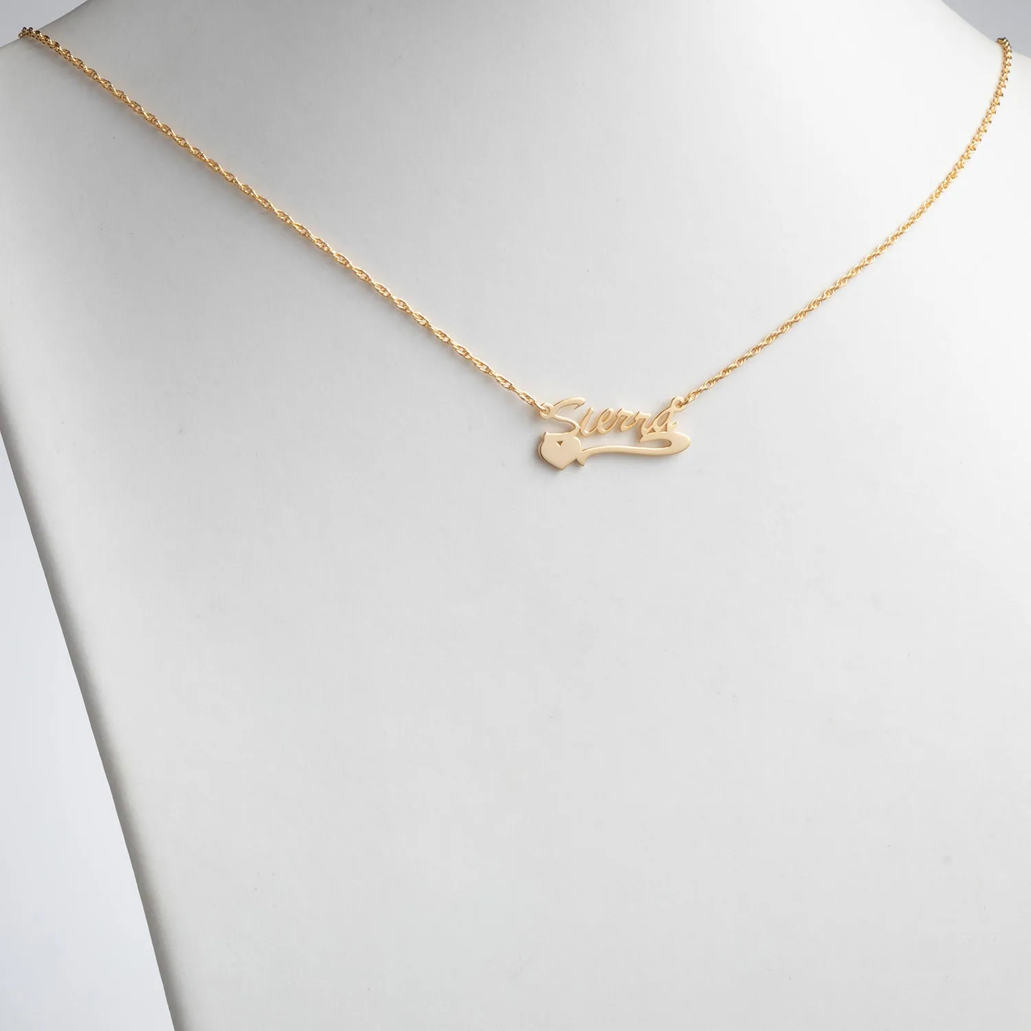 14K Gold over Sterling Petite Script Name Necklace with Heart Tail sold by Limoges Jewelry product image thumbnail 2