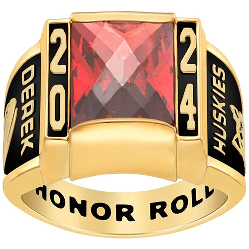 Men's 18K Gold over Sterling Traditional Deco Stone Class Ring sold by Limoges Jewelry