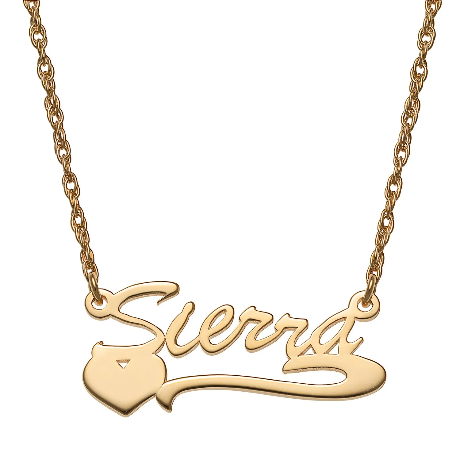 14K Gold over Sterling Petite Script Name Necklace with Heart Tail sold by Limoges Jewelry