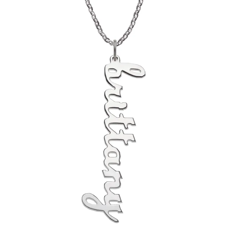 10K White Gold Vertical Lowercase Script Name Necklace sold by Limoges Jewelry