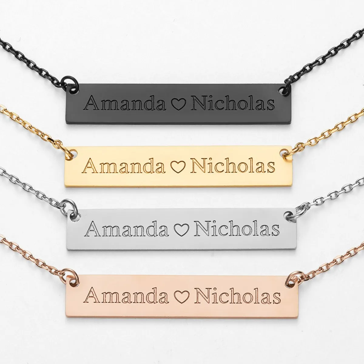 Stainless Steel Double Name with Heart Bar Necklace sold by Limoges Jewelry