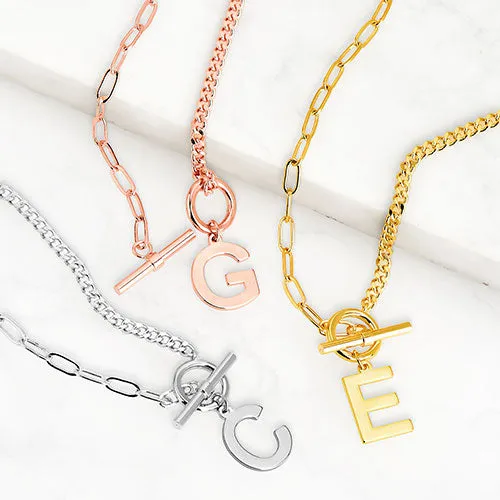 Mixed Chain Initial Charm Toggle Necklace sold by Limoges Jewelry