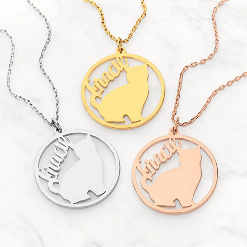 Personalized Sitting Cat Silhouette Necklace sold by Limoges Jewelry