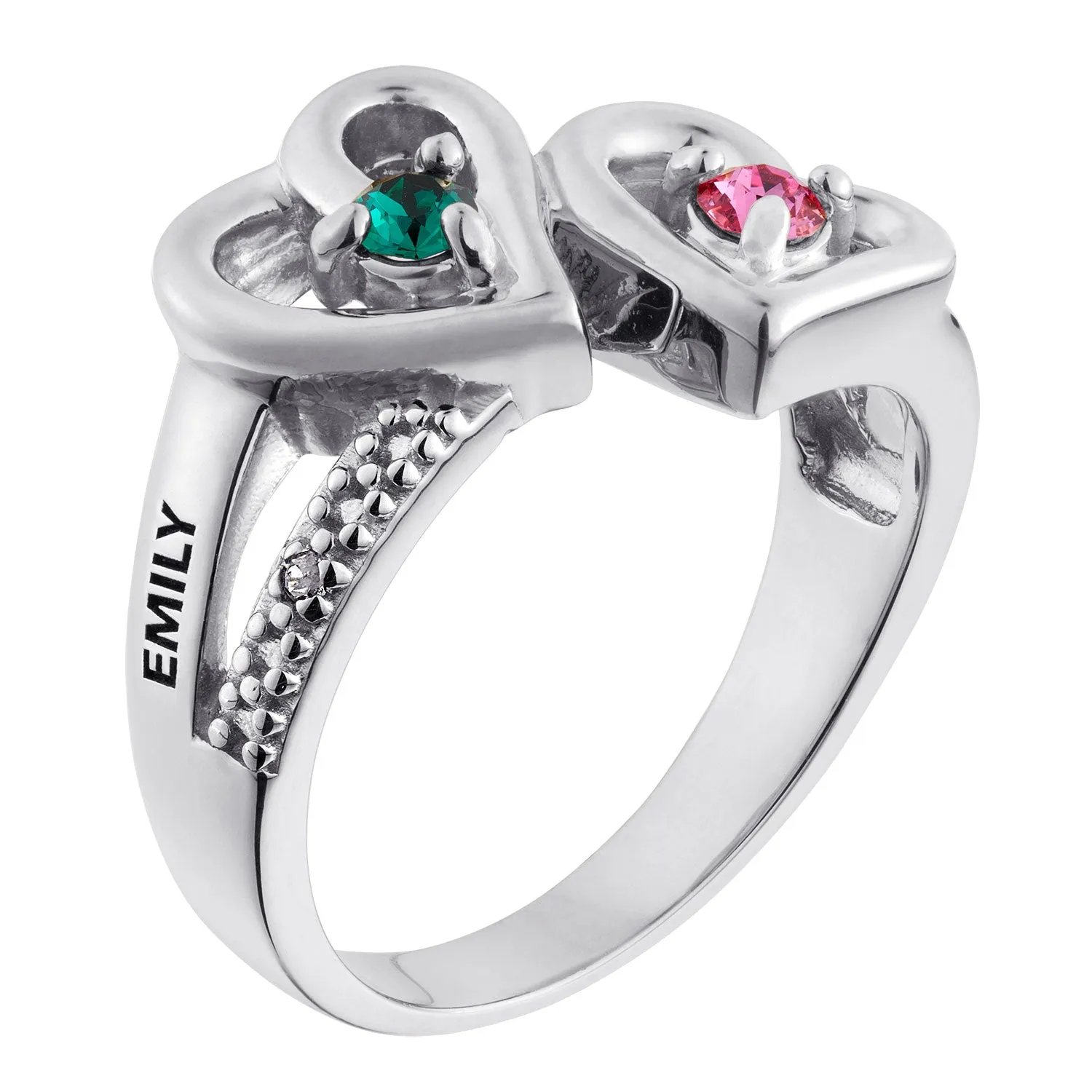Couples Name and Birthstone Hearts Ring with Diamond Accent sold by Limoges Jewelry product image thumbnail 2