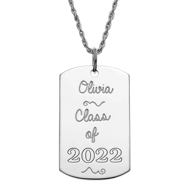Sterling Silver Graduation Dog Tag Pendant sold by Limoges Jewelry