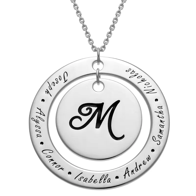 Silver Plated Engraved Initial and Family Name Necklace sold by Limoges Jewelry