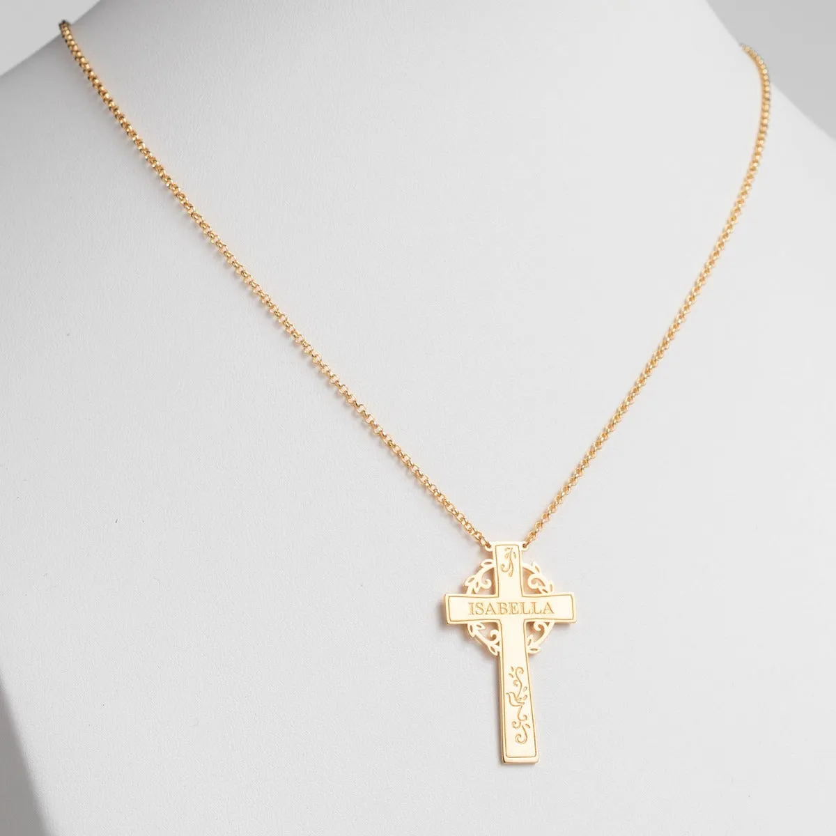 14K Gold Plated Engraved Name Cross with Vines Necklace sold by Limoges Jewelry product image thumbnail 2