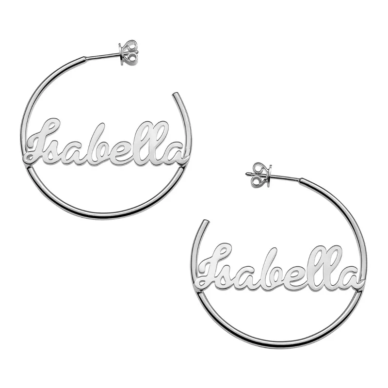Personalized Sterling Silver Nameplate Medium Post Hoop Earrings sold by Limoges Jewelry
