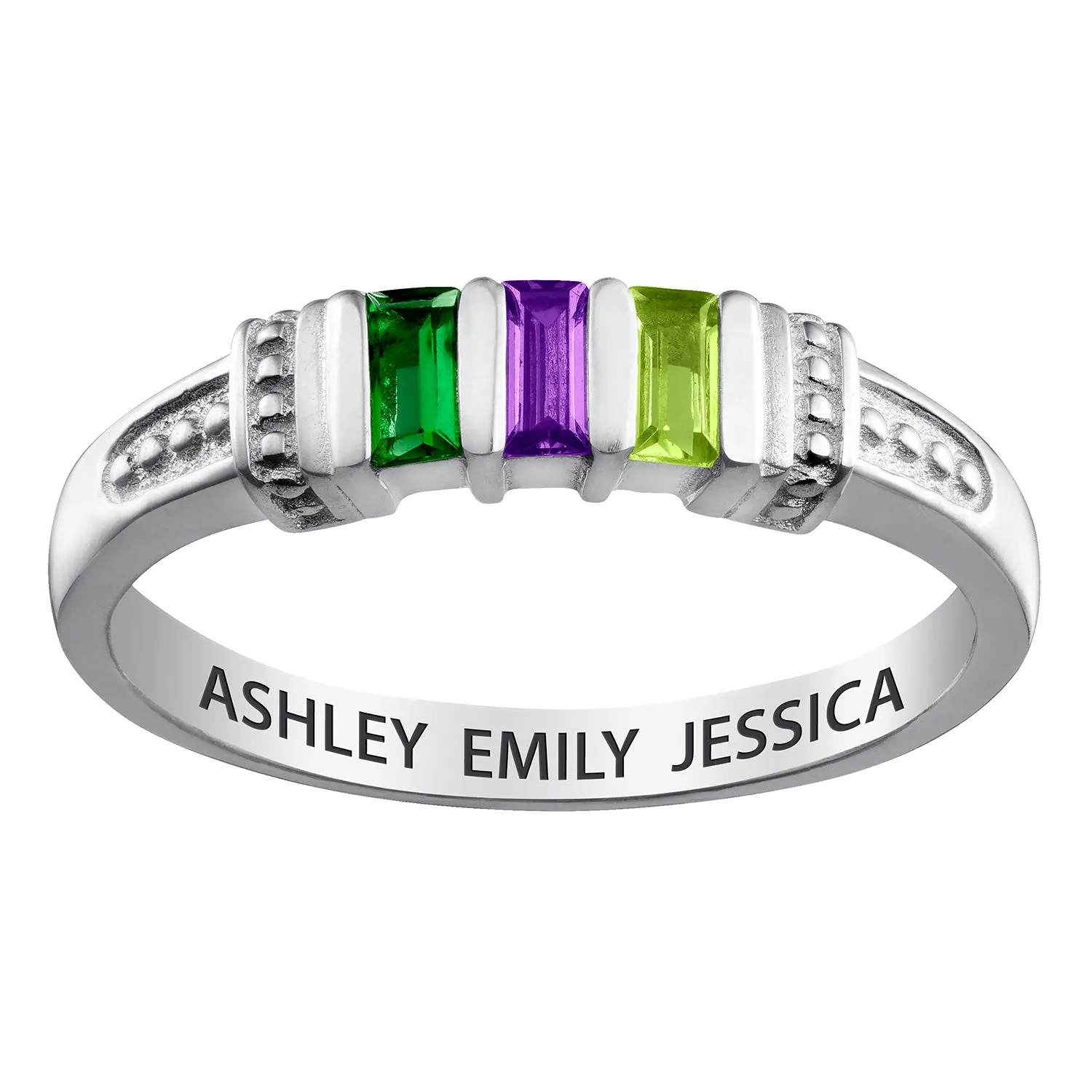 Sterling Silver Baguette Birthstone Ring - 3 Stones sold by Limoges Jewelry