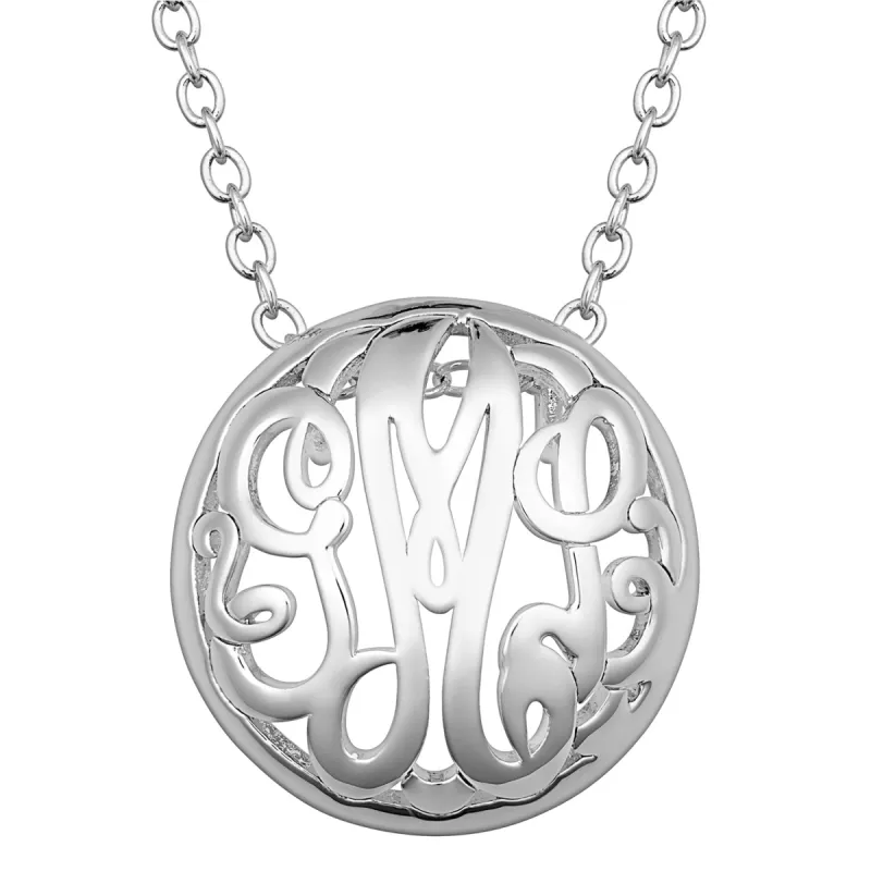 Sterling Silver Single Sided 18x18mm Round Traditional Monogram Pendant sold by Limoges Jewelry