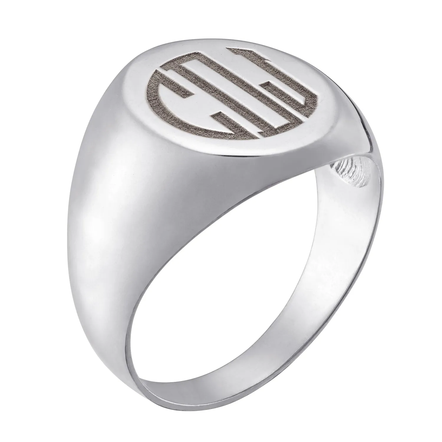 Sterling Silver Men's Engraved Monogram Oval Ring sold by Limoges Jewelry product image thumbnail 2