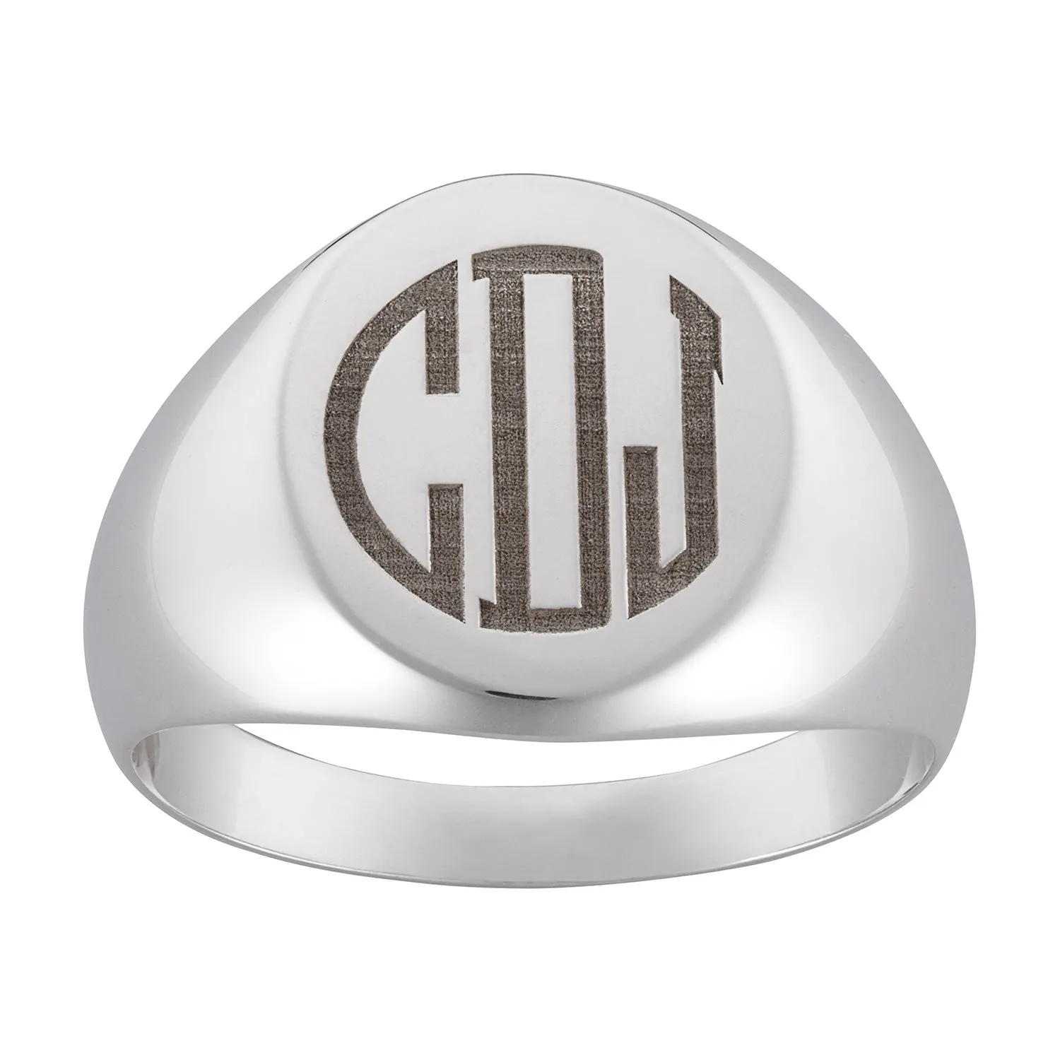 Sterling Silver Men's Engraved Monogram Oval Ring sold by Limoges Jewelry