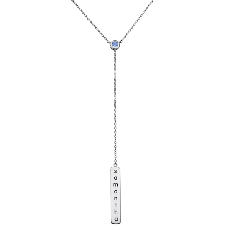 Sterling Silver Personalized Tag with Birthstone Y-Necklace sold by Limoges Jewelry