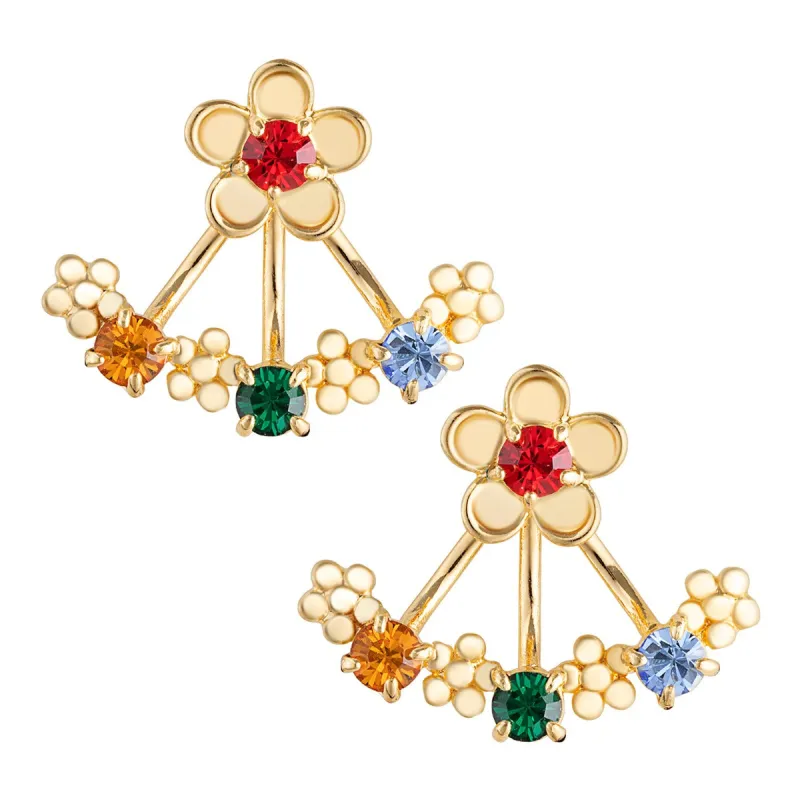 14K Gold Plated Birthstone Flower Earring with Jacket sold by Limoges Jewelry