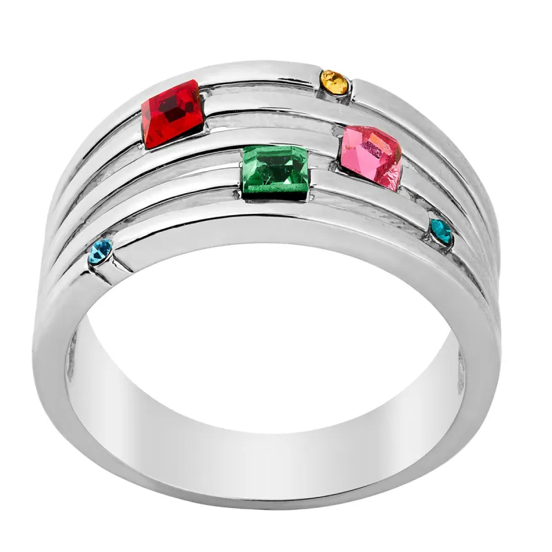 Sterling Silver Mulitshape Family Birthstone Faux Stack Ring sold by Limoges Jewelry