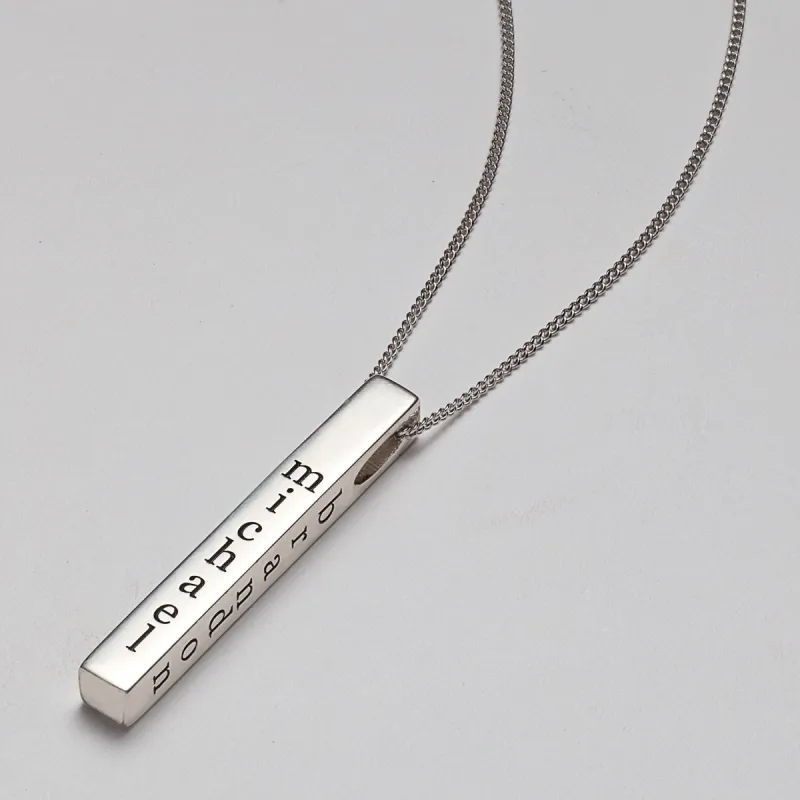 Sterling Silver Vertical 4-Sided Engraved Family Name Pendant sold by Limoges Jewelry