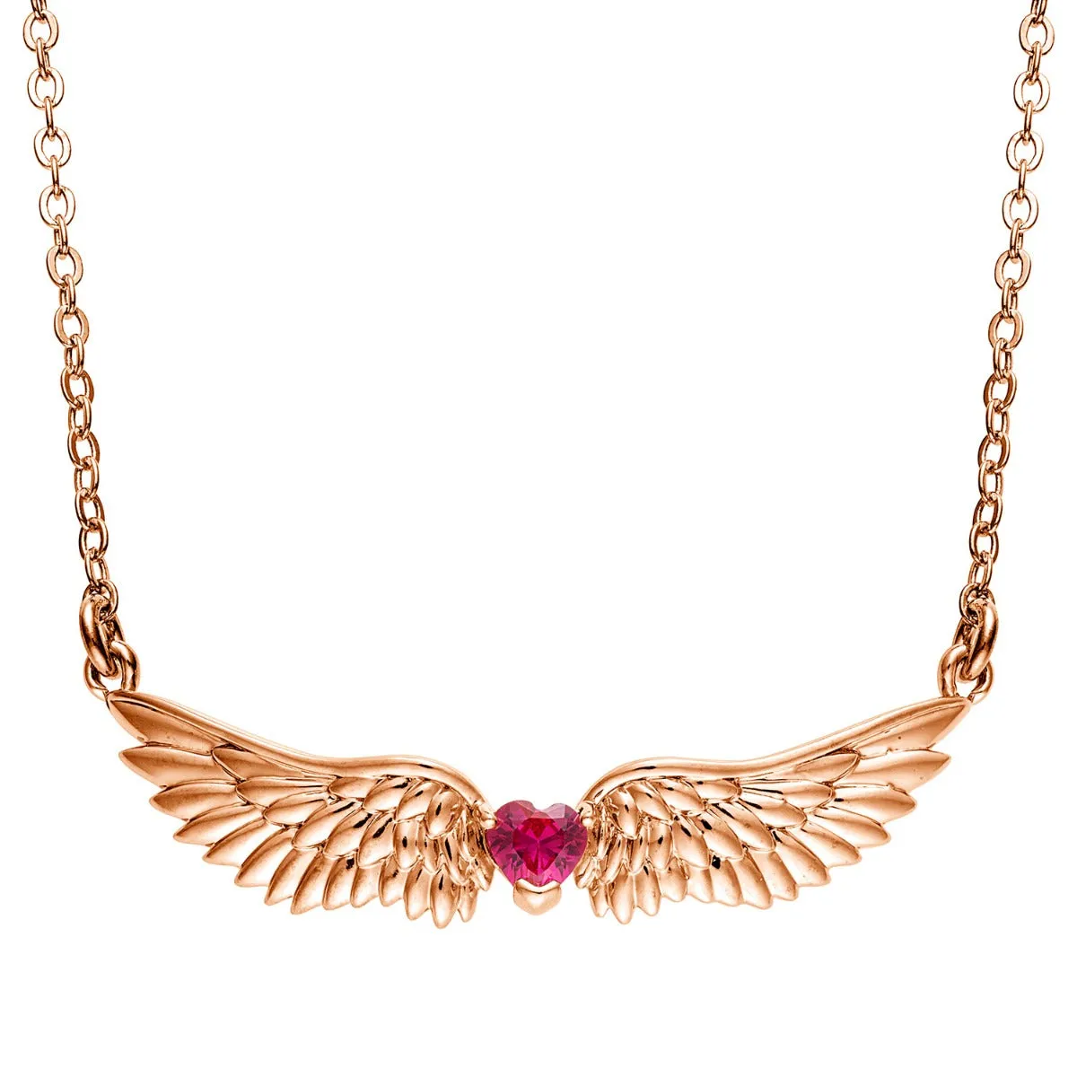 14K Rose Gold Plated Angel Wing with Heart Birthstone Necklace sold by Limoges Jewelry