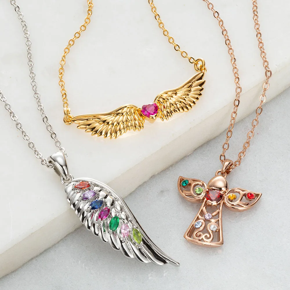 14K Rose Gold Plated Angel Wing with Heart Birthstone Necklace sold by Limoges Jewelry product image thumbnail 4