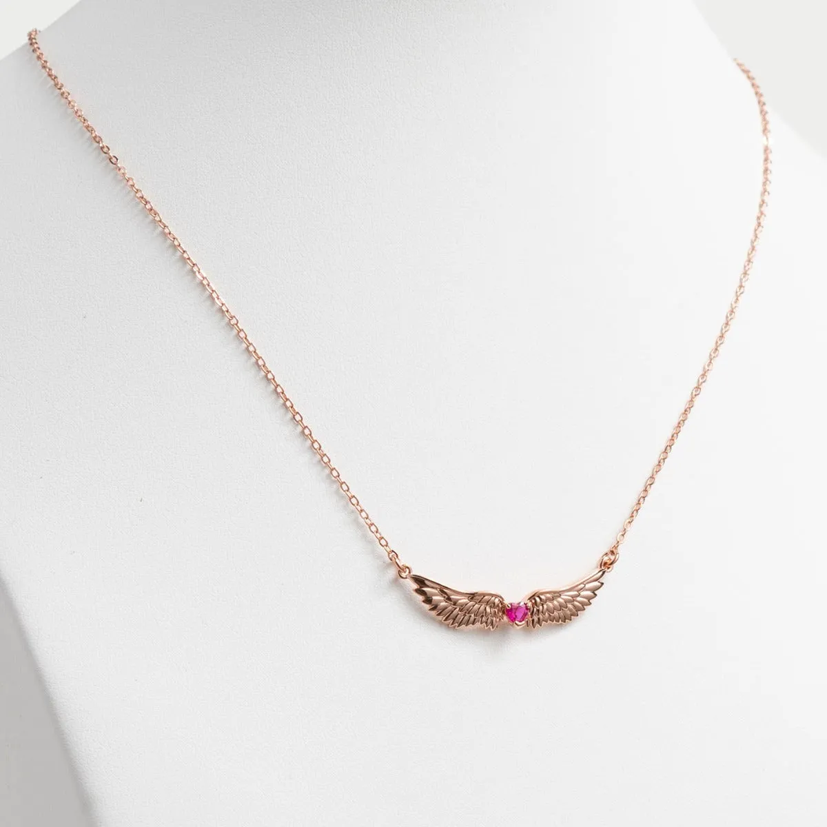 14K Rose Gold Plated Angel Wing with Heart Birthstone Necklace sold by Limoges Jewelry product image thumbnail 2