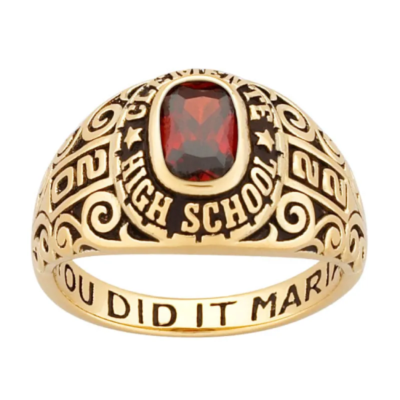 Ladies Yellow CELEBRIUM Fancy Scroll Birthstone Class Ring sold by Limoges Jewelry