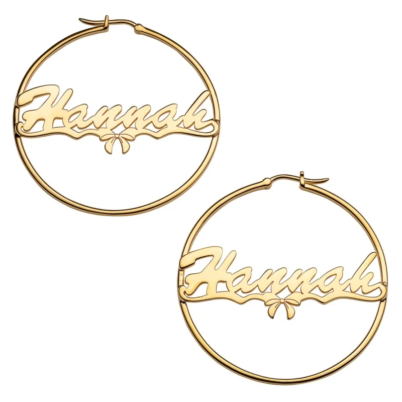 Personalized 14K Gold over Sterling Nameplate Tail Hoop Earrings sold by Limoges Jewelry