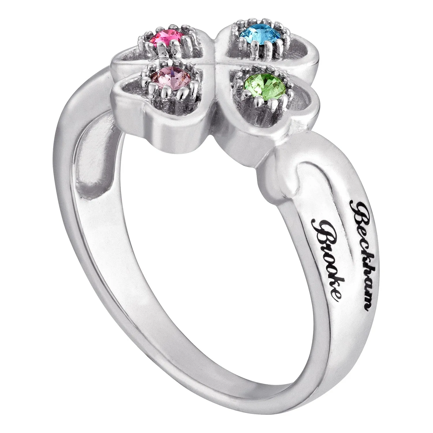 10K White Gold Family 4 Leaf Clover Name & Birthstone Ring sold by Limoges Jewelry product image thumbnail 3