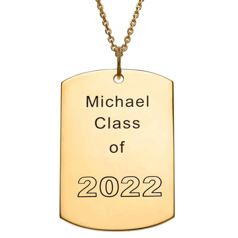 14K Gold over Sterling Engraved Graduation Dog Tag Pendant sold by Limoges Jewelry