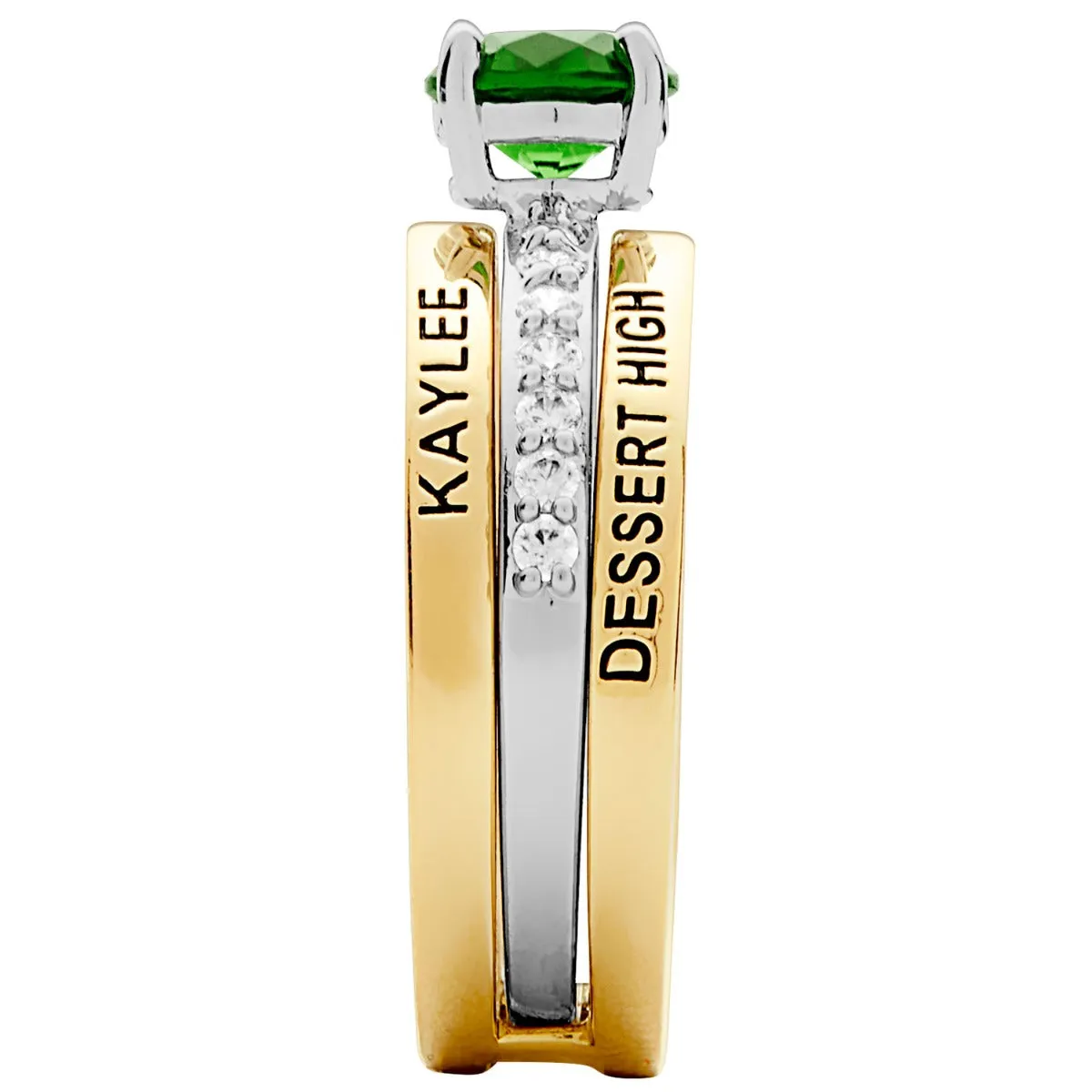 Ladies' 2-Tone 14K Gold Over Sterling Class Ring with Jacket and CZ Accents sold by Limoges Jewelry product image thumbnail 3