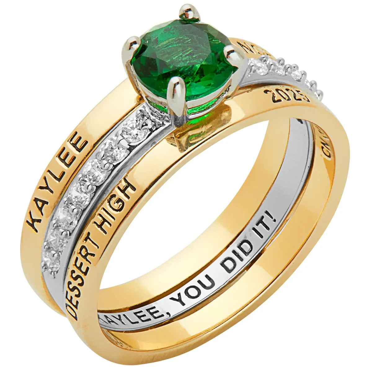 Ladies' 2-Tone 14K Gold Over Sterling Class Ring with Jacket and CZ Accents sold by Limoges Jewelry product image thumbnail 2