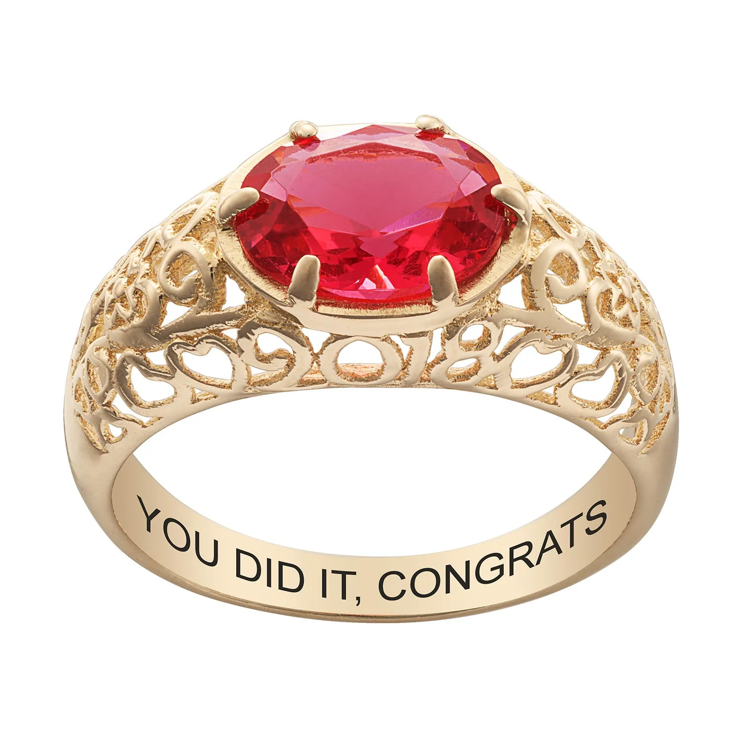 14K Gold over Sterling Oval Birthstone Class Ring With Filigree Hidden Year sold by Limoges Jewelry