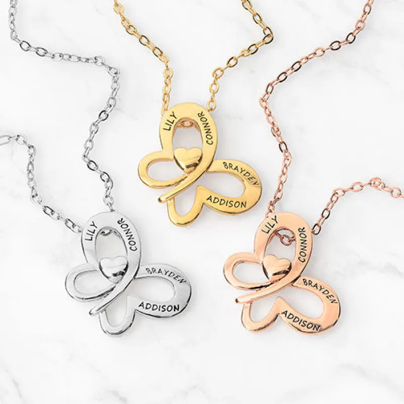 Personalized Engraved Butterfly with Heart Necklace sold by Limoges Jewelry