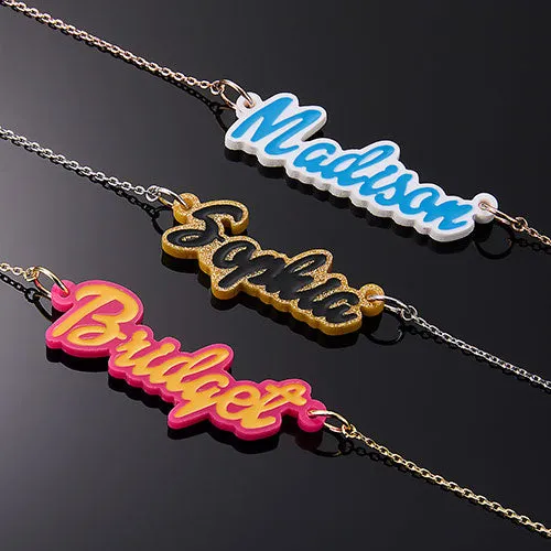 Bold Script Acrylic Name with Enamel Necklace sold by Limoges Jewelry