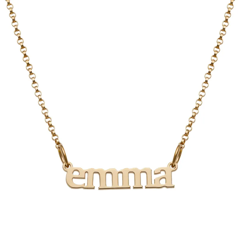 ELIZABETH EDMONDS 14K Gold over Sterling Kid's Print Name Necklace sold by Limoges Jewelry