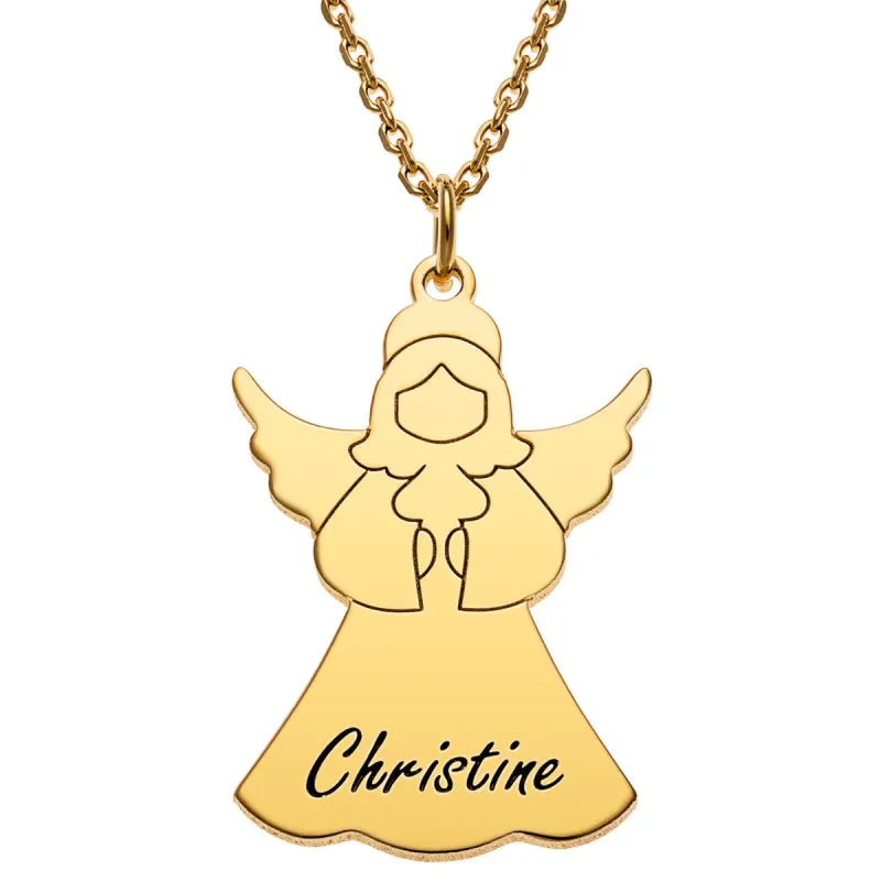 14K Gold Plated Engraved Name Angel Necklace sold by Limoges Jewelry