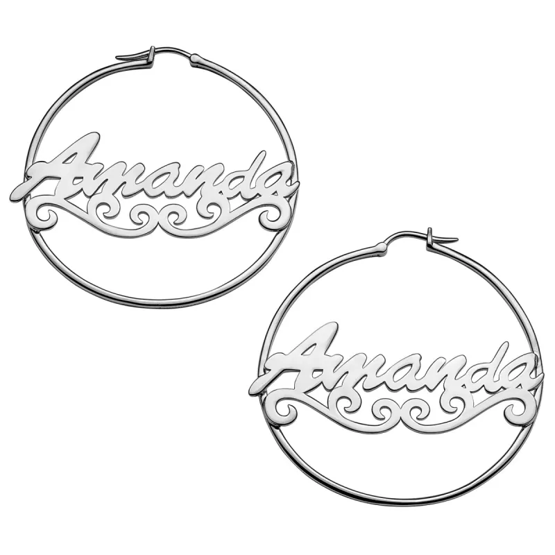 Personalized Sterling Silver Nameplate Hoop Earrings sold by Limoges Jewelry