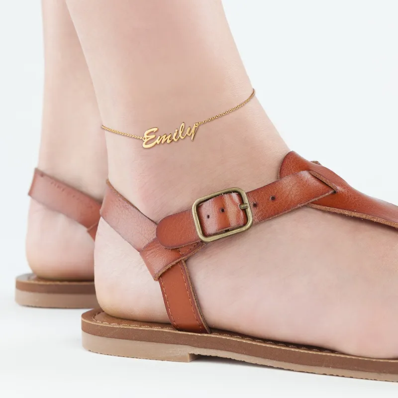 14K Gold Plated Personalized Hollywood Script Name Anklet sold by Limoges Jewelry