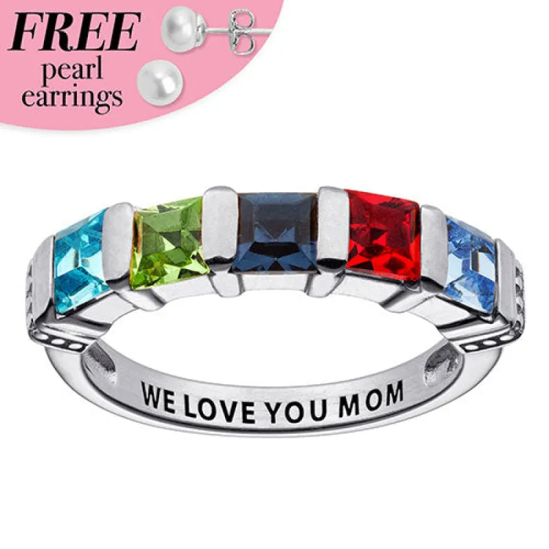 Personalized Square Birthstone Ring - 5 Stones sold by Limoges Jewelry
