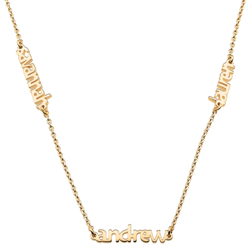 14K Gold over Sterling Petite Block Family Name Necklace- 3 Names sold by Limoges Jewelry