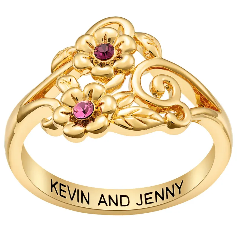14K Gold Plated Flower Birthstone Couple Ring made by Limoges Jewelry