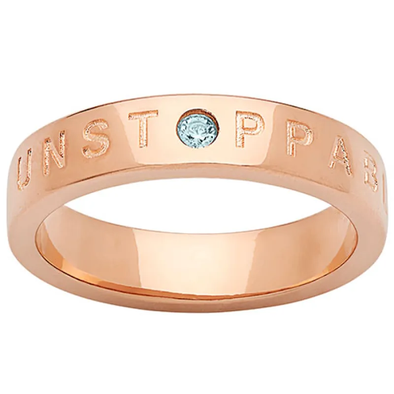 UNSTOPPABLE 14K Rose Gold Plated Birthstone Empowerment Ring sold by Limoges Jewelry