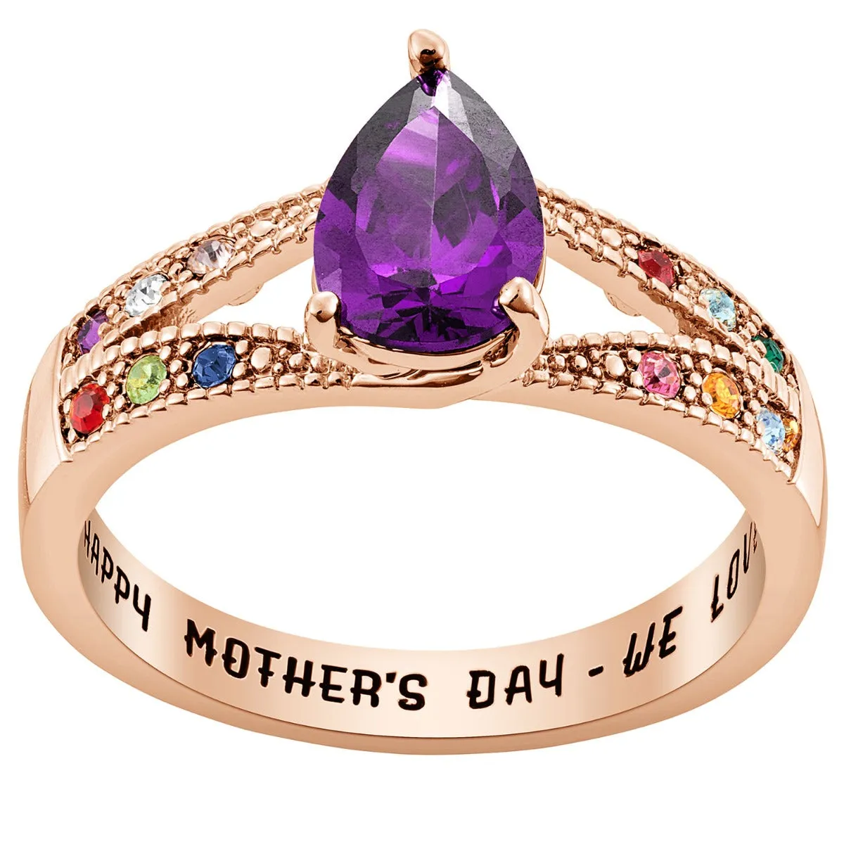 14K Rose Gold Plated Mother/ Grandmother's Pear Family Birthstone Ring sold by Limoges Jewelry