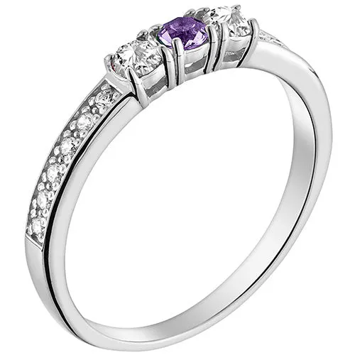 Silver Plated Simulated Amethyst and Clear Crystal 3-Stone Ring sold by Limoges Jewelry product image thumbnail 2