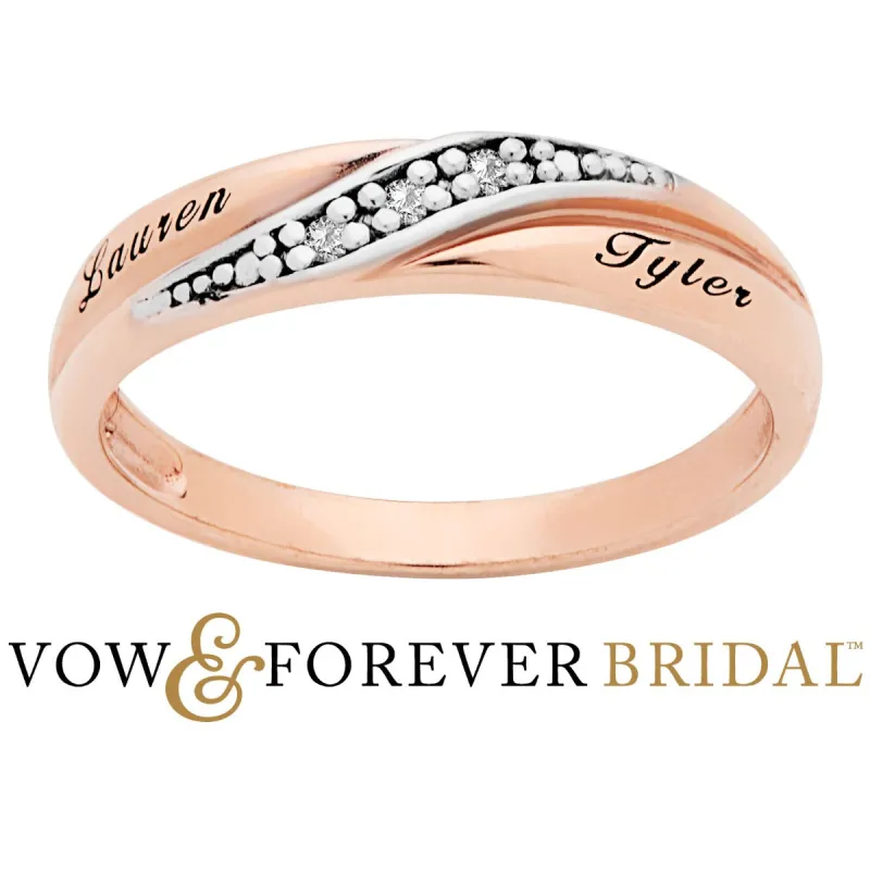 14K Rose Gold over Sterling Ladies Diamond Accent Engraved Wedding Band sold by Limoges Jewelry