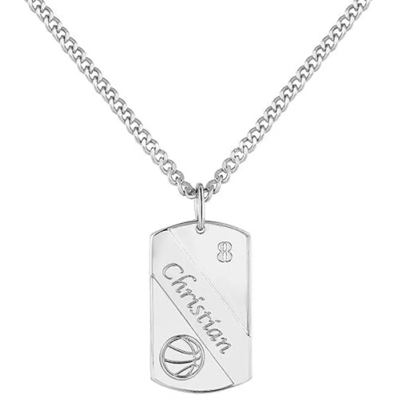 Engraved Banner Basketball Dog Tag 20 Necklace sold by Limoges Jewelry