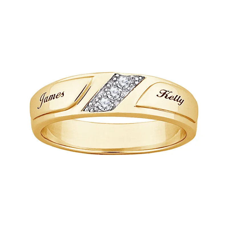 10K Yellow Gold CZ Ladies Engraved Name Wedding Band sold by Limoges Jewelry
