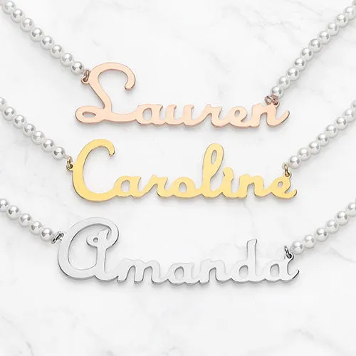 Script Name Shell Pearl Necklace sold by Limoges Jewelry